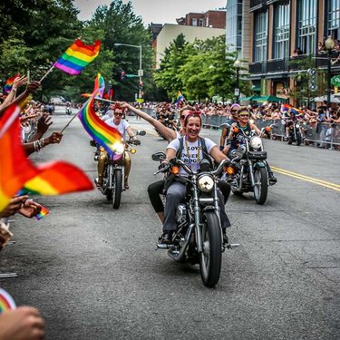 Women riding motorcycles in Capital Pride Parade - Discover the best LGBTQ-friendly events and things to do in DC Women riding motorcycles in Capital Pride Parade - Discover the best LGBTQ-friendly events and things to do in DC